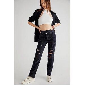 AGOLDE Criss Cross Straight Jeans in Feverish Black Distressed 32